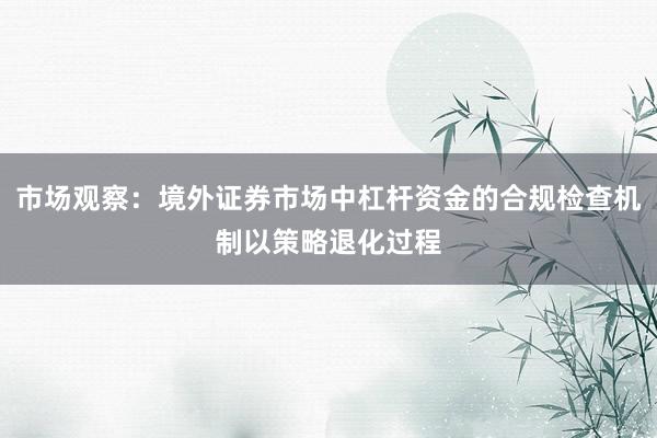 市场观察：境外证券市场中杠杆资金的合规检查机制以策略退化过程