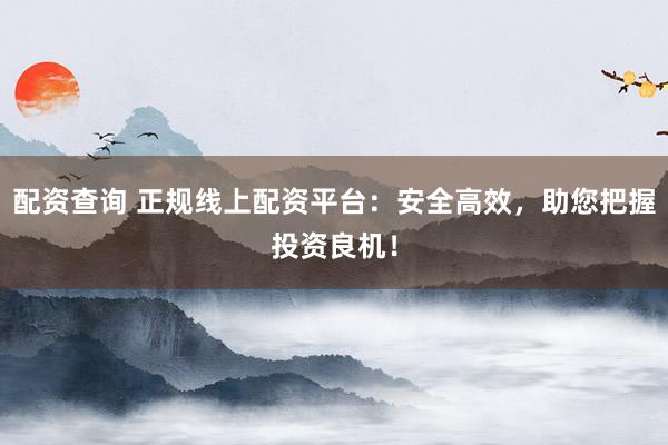 配资查询 正规线上配资平台：安全高效，助您把握投资良机！