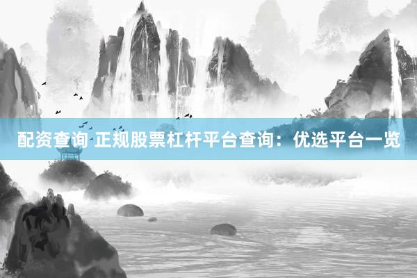 配资查询 正规股票杠杆平台查询：优选平台一览