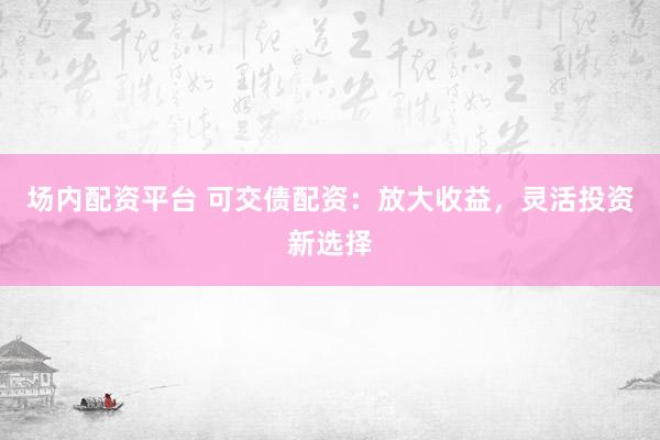 场内配资平台 可交债配资：放大收益，灵活投资新选择